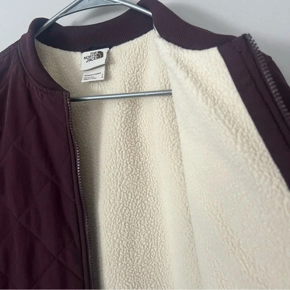 The North Face Womens Quilted Cuchillo Parka Large Coat Fleece Burgundy Maroon - Picture 15 of 16